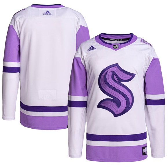 Seattle Kraken adidas Hockey Fights Cancer Primegreen Authentic Blank Jersey-54 - Picture 1 of 16